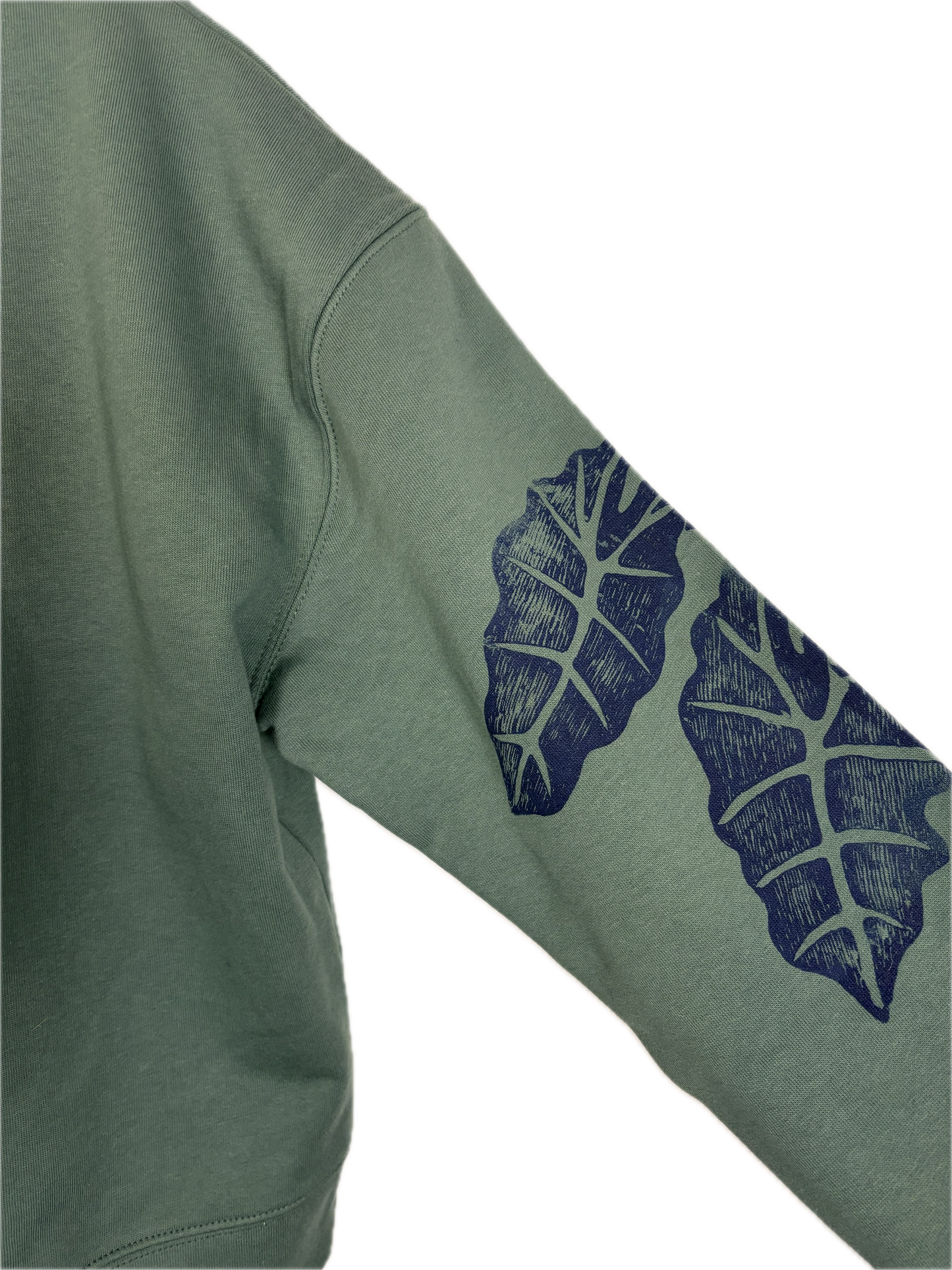 Felpa in cotone verde bosco serigrafata con foglie di alocasia