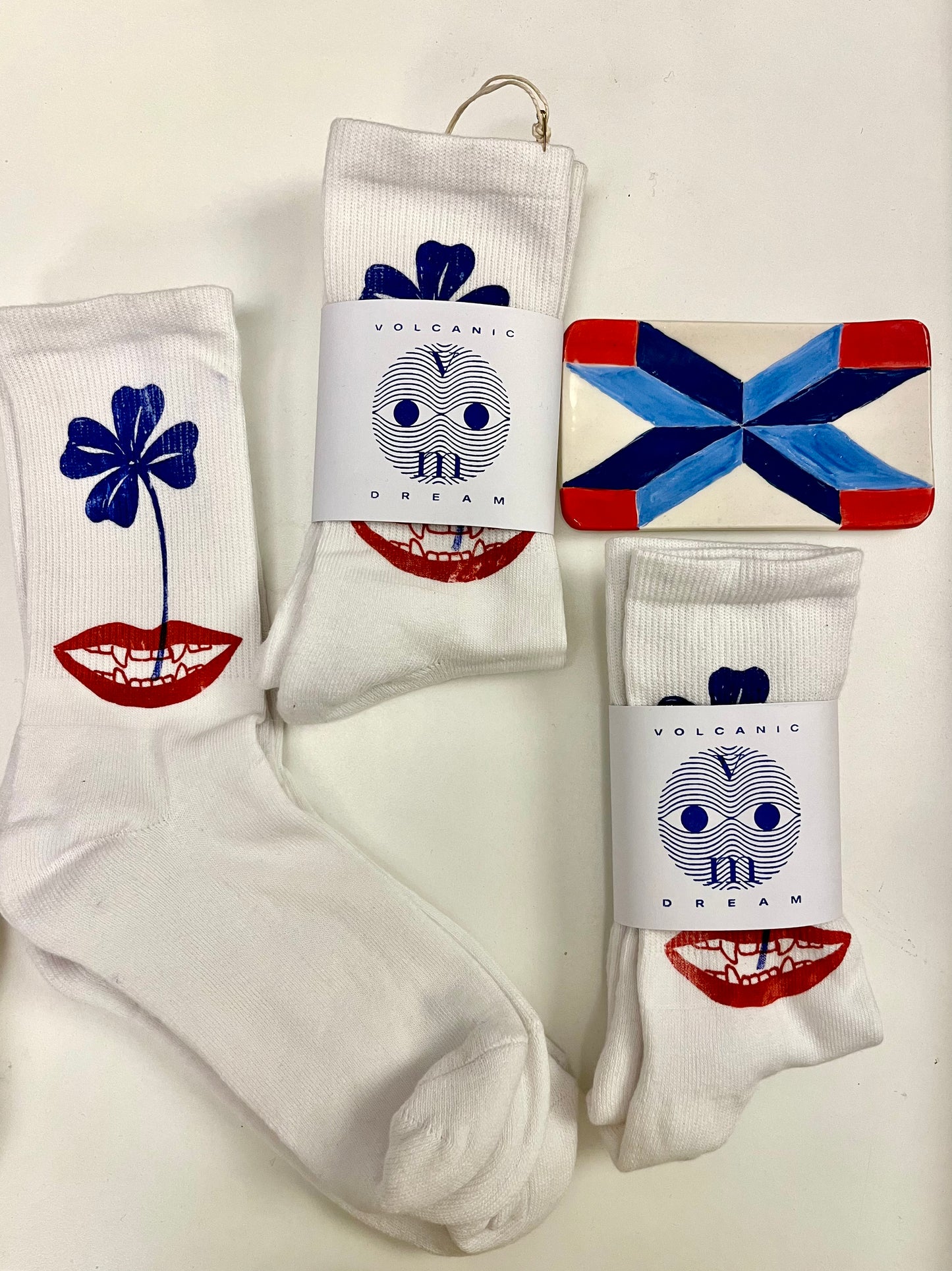 Calzini corti cotone bianche serigrafate con bocca e