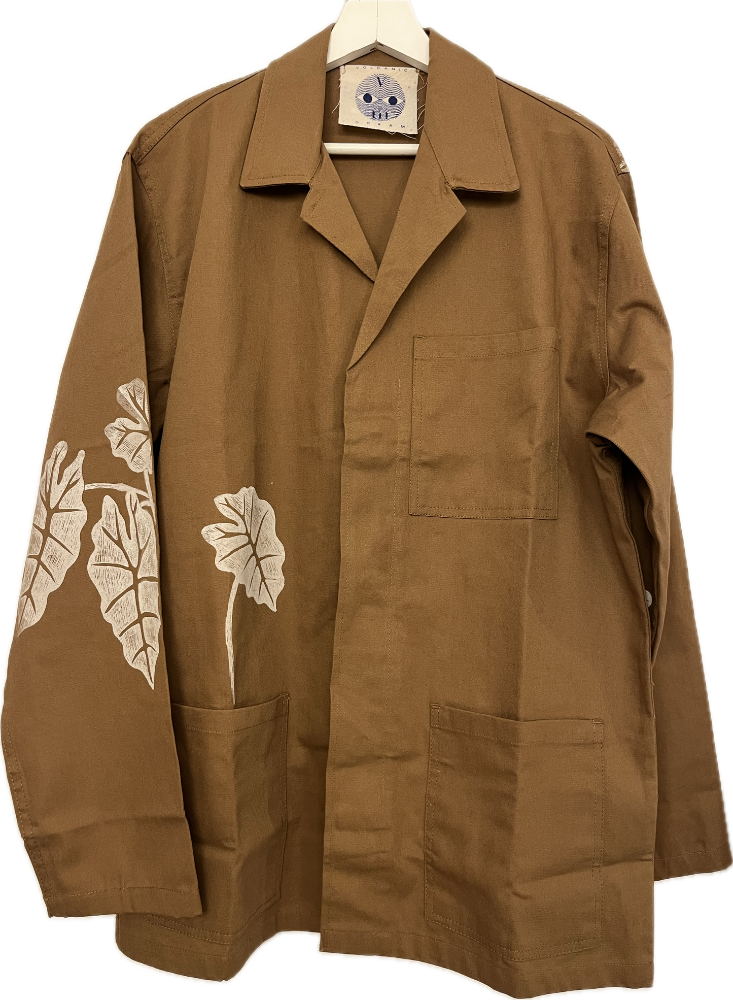 Shacket tabacco serigrafata con alocasia e scimmie