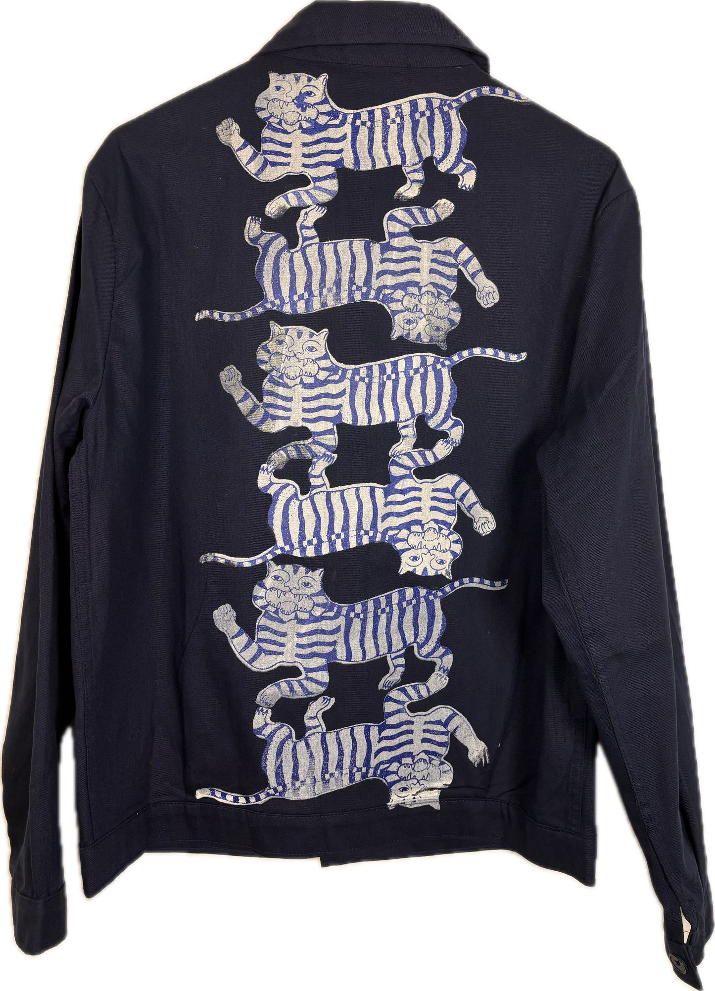 GIACCA/ SHACKET color blu klein/tabacco/blu navy serigrafata con tigri sulla schiena