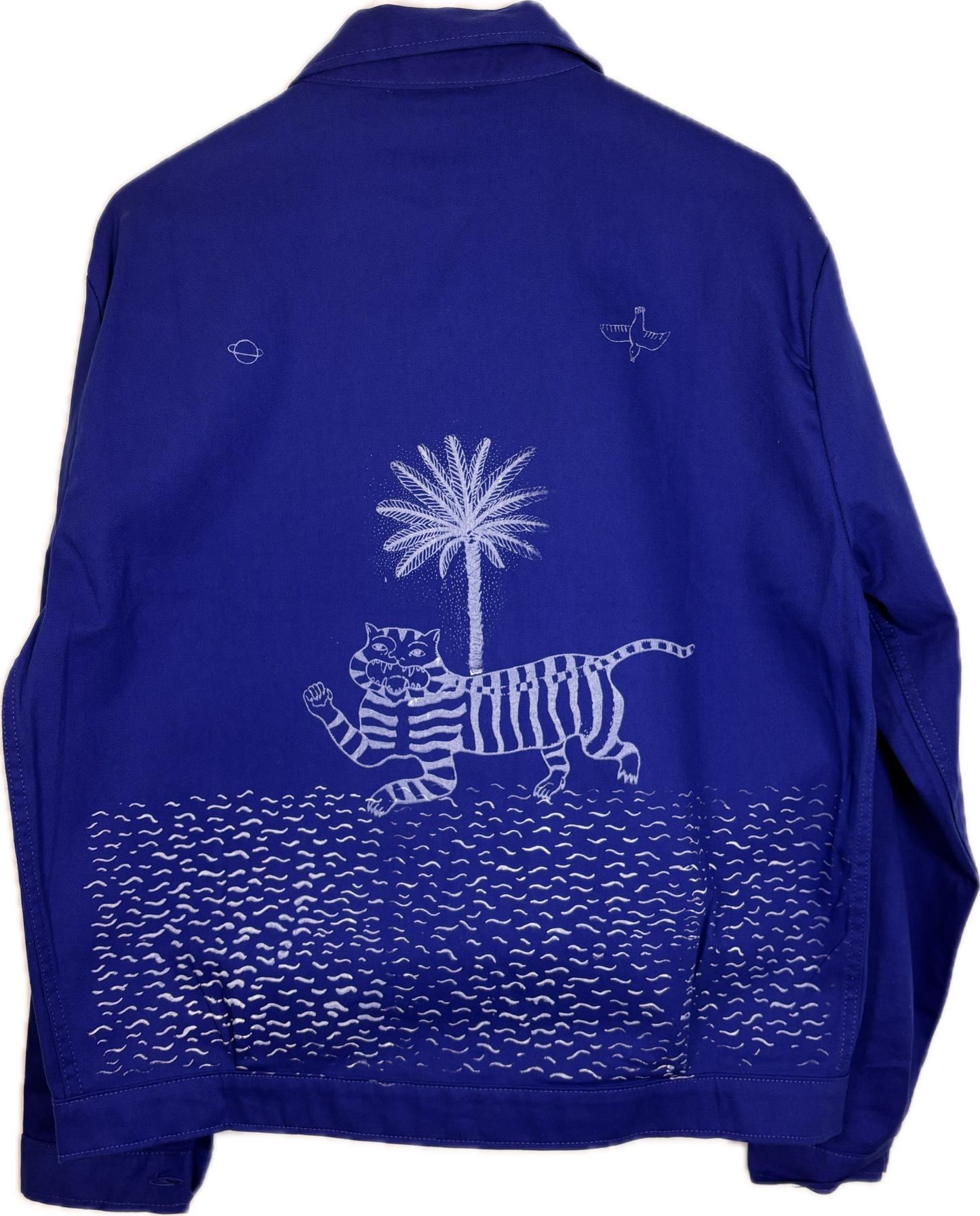 Shacket blu klein tigre e palma serigrafate