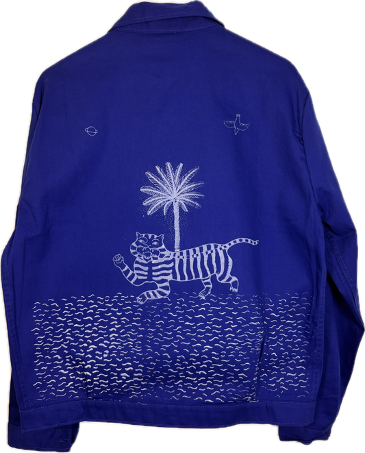 Shacket blu klein tigre e palma serigrafate