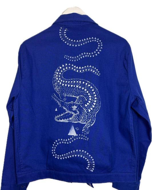 Shacket blu klein serigrafata con coccodrillo