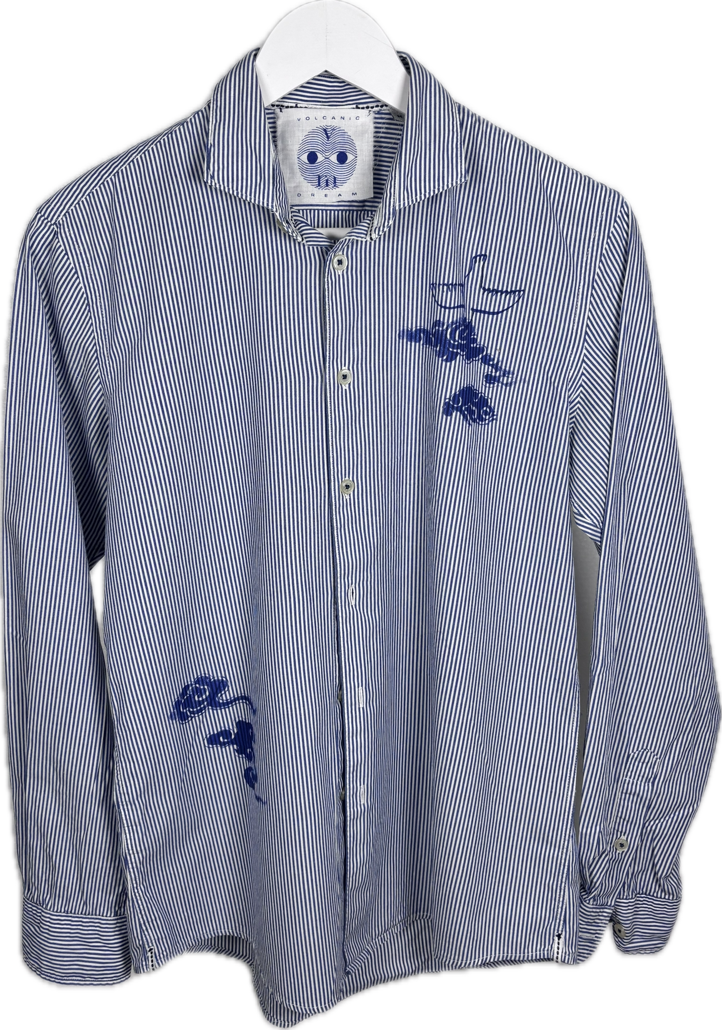 Camicia uomo a righine  upcycled con tigre serigrafata