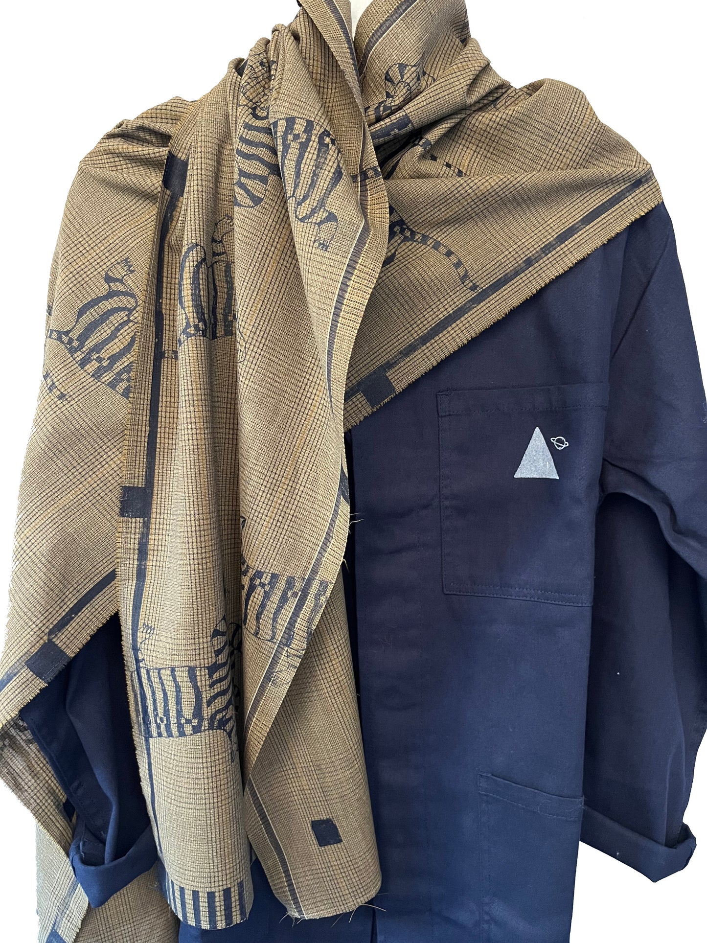 sciapone in lana e seta deadstock serigrafato con tigri blu