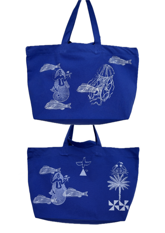 Borsa cotone spesso blu klein serigrafata