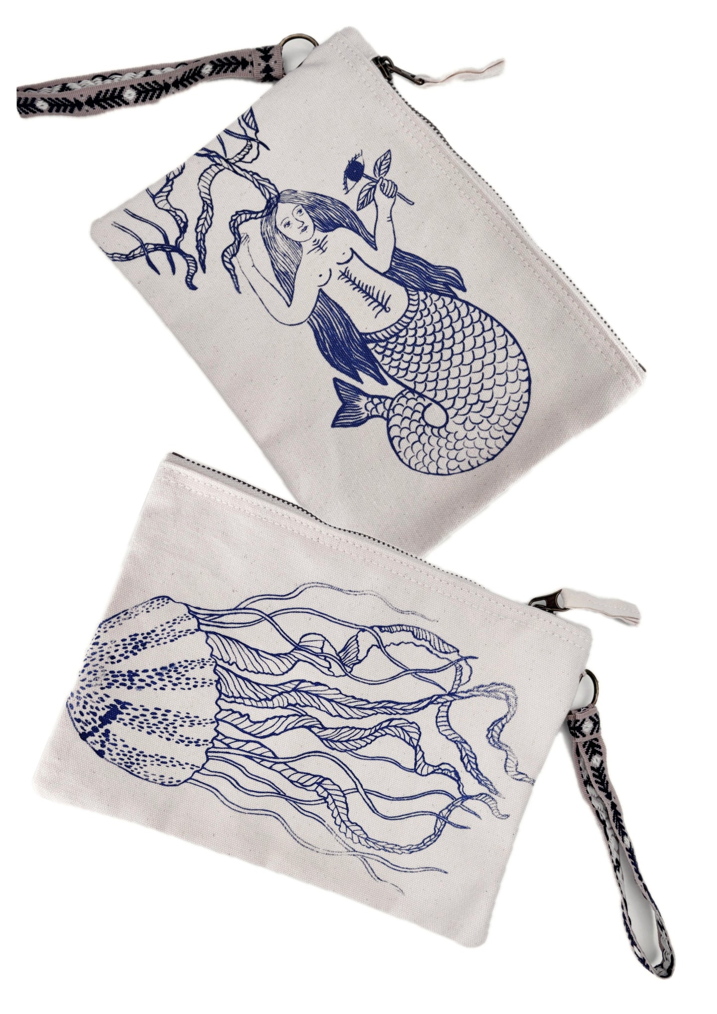 Pochette piccola con cordino serigrafata con motivi marini