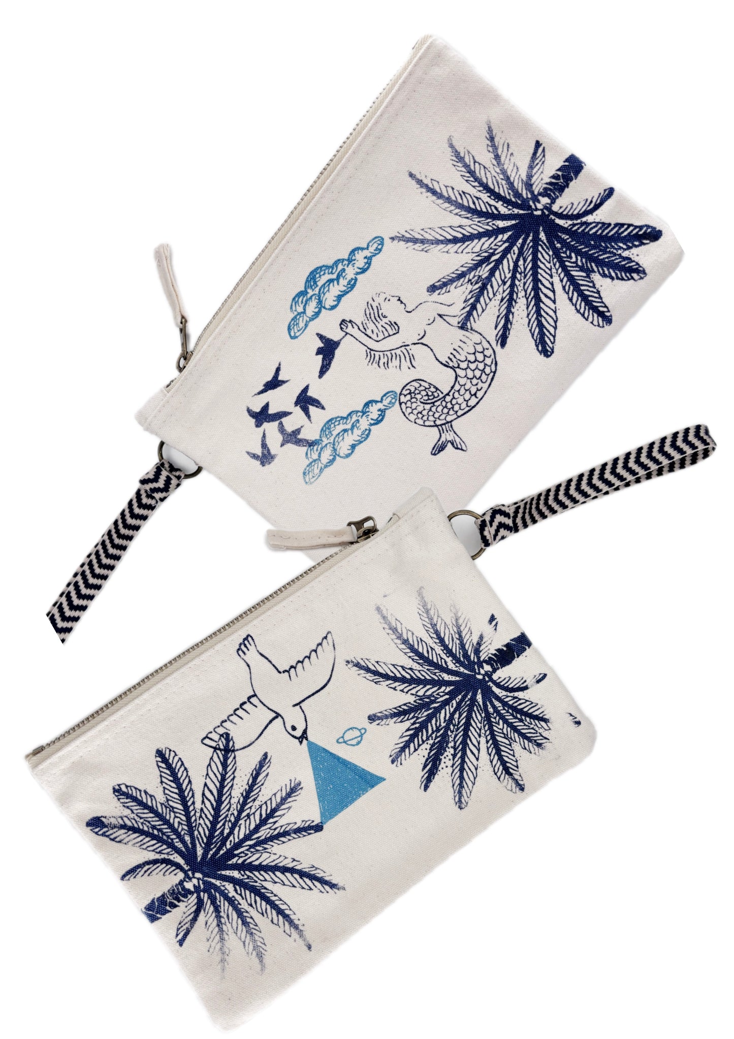 Pochette piccola con cordino serigrafata con motivi marini