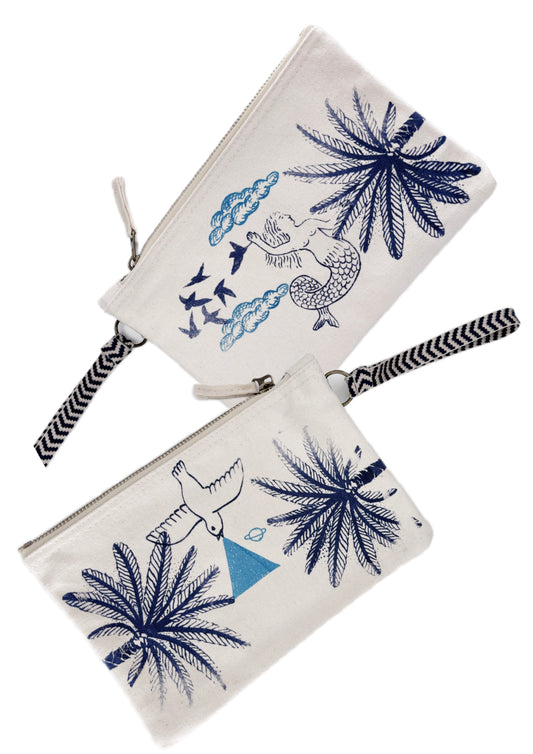 Pochette piccola con cordino serigrafata con motivi marini