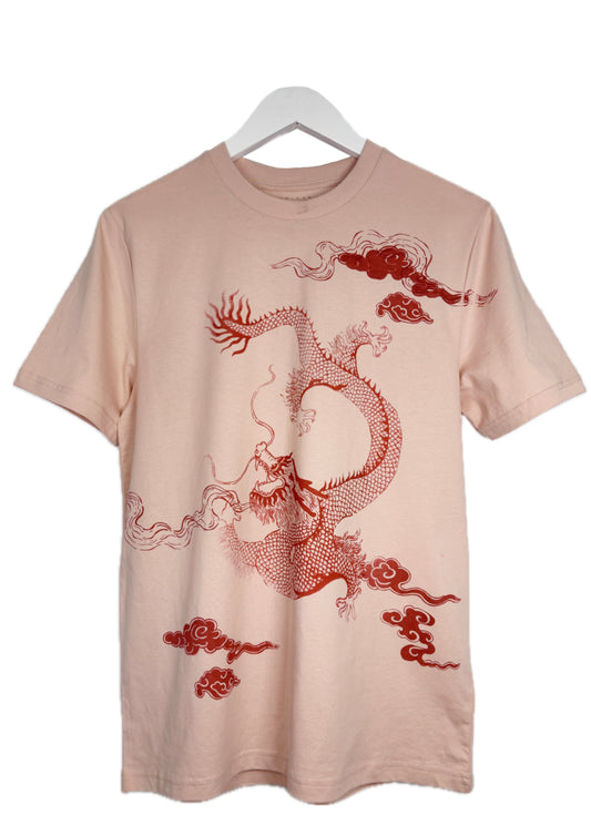 tshirt classica t serigrafata con dragone mattone