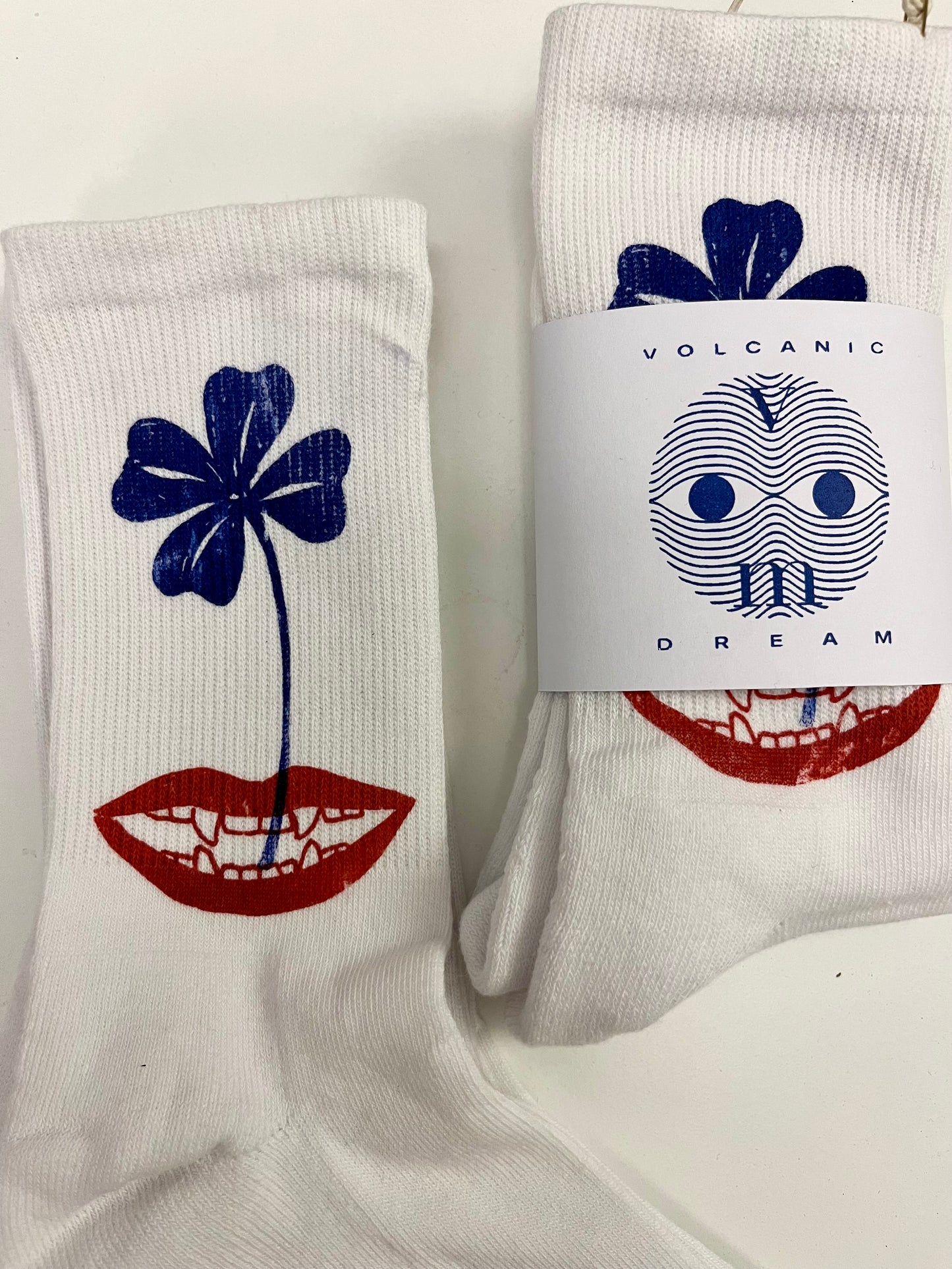 Calzini corti cotone bianche serigrafate con bocca e