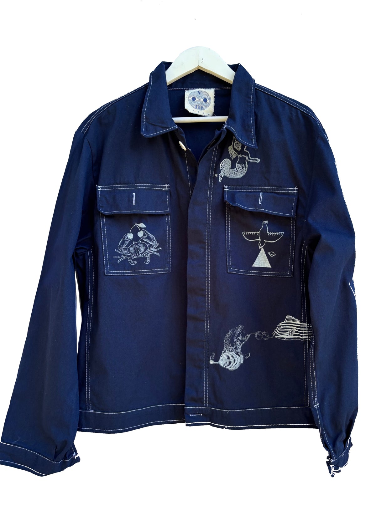 Shacket blu navy con serigrafie vulcaniche a tema marino