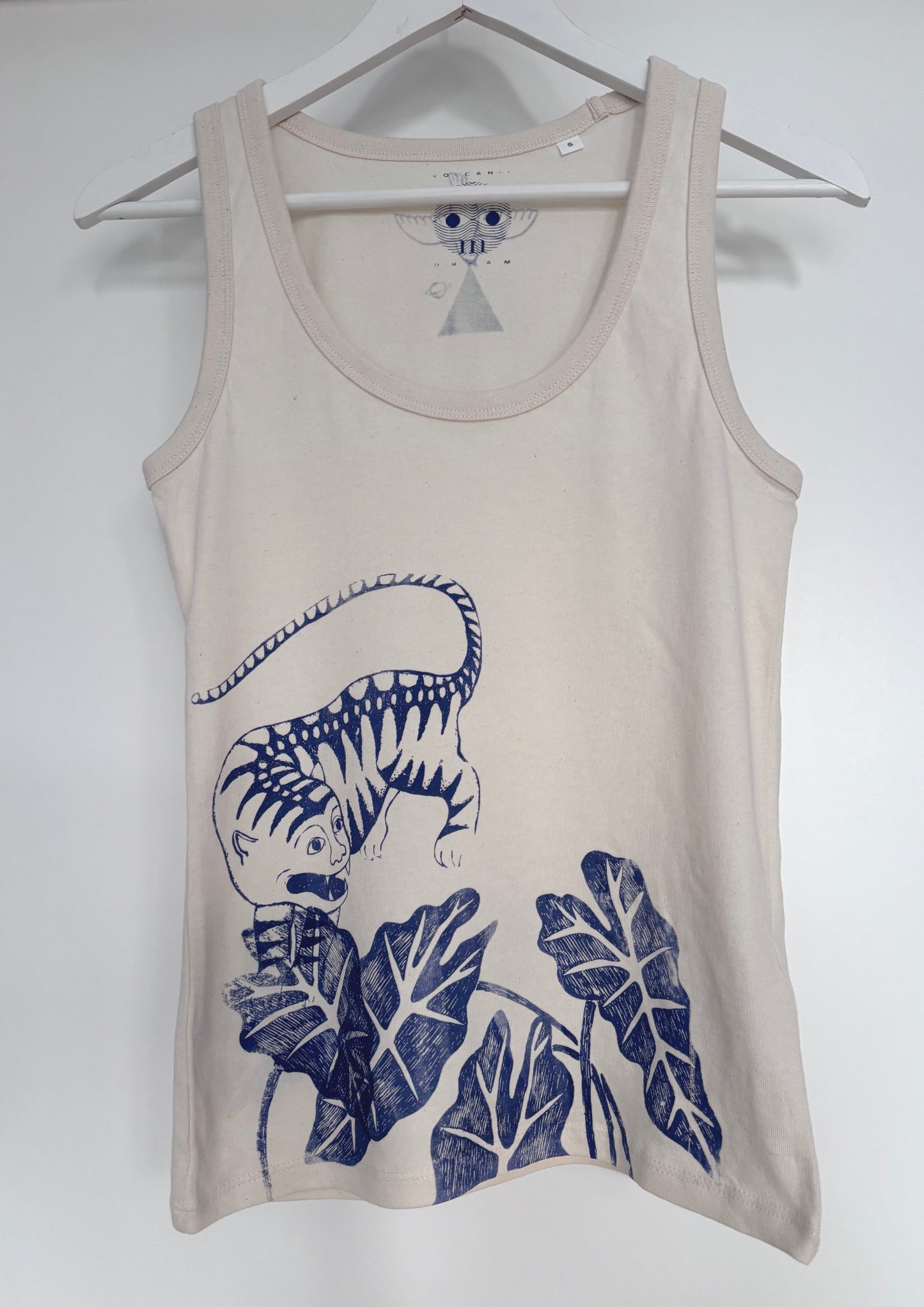 Canotta fitted raw con tigre e alocasia serigrafati