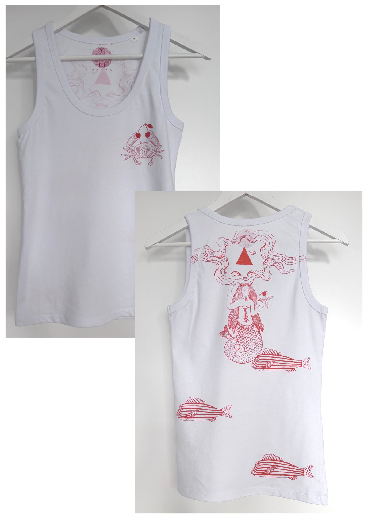 Canotta fitted bianca con serigrafie vulcaniche a tema marino