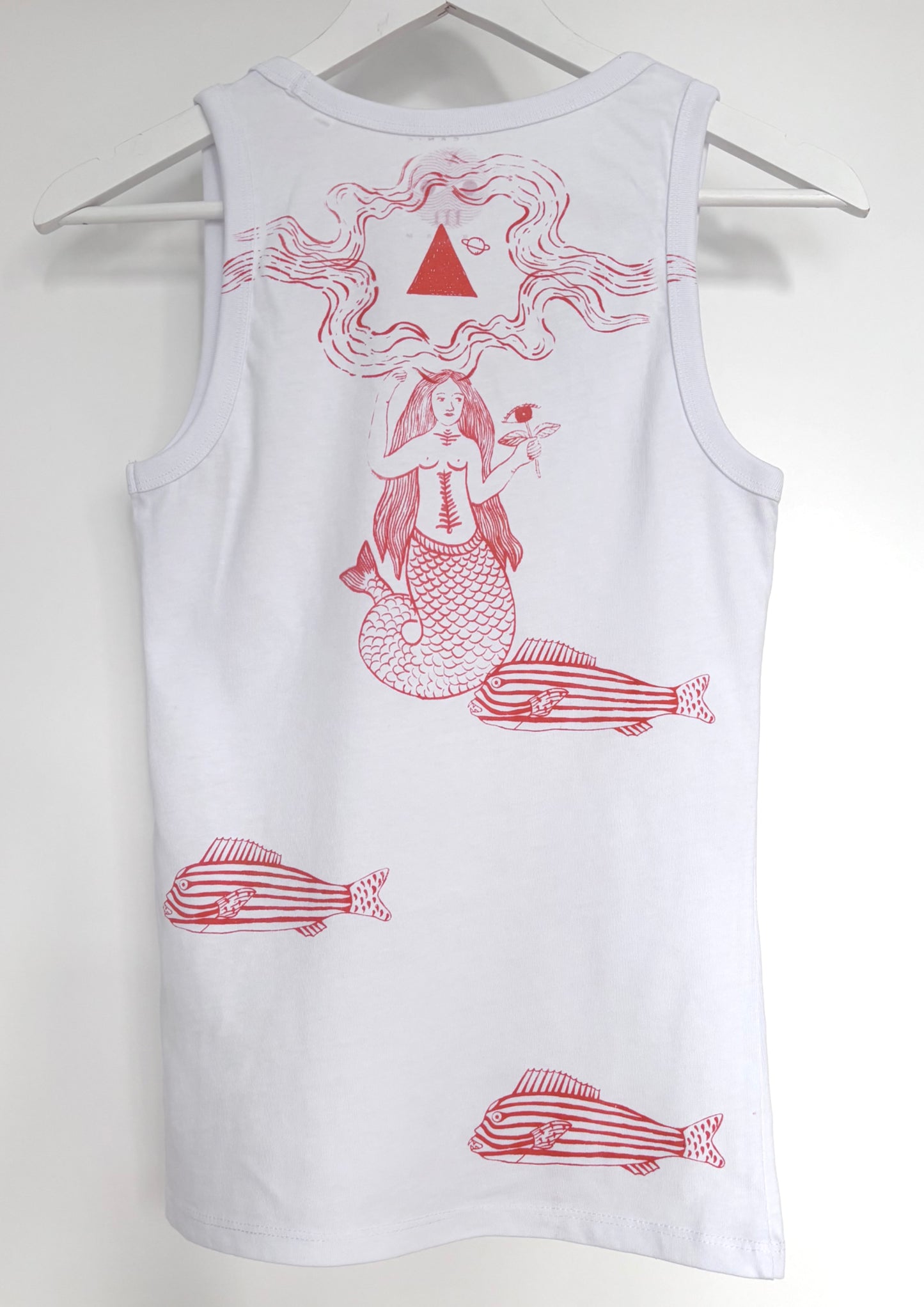 Canotta fitted bianca con serigrafie vulcaniche a tema marino