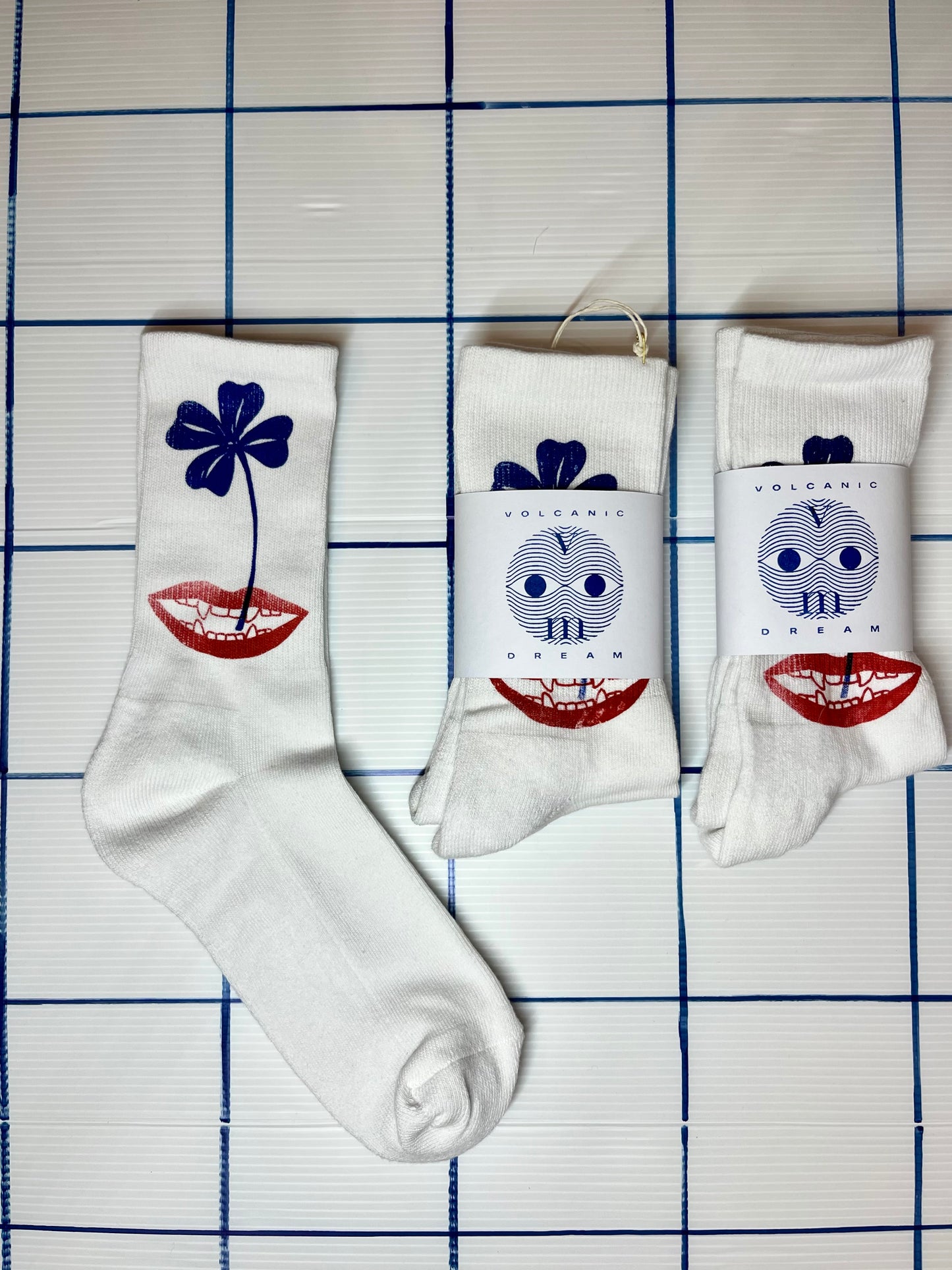 Calzini corti cotone bianche serigrafate con bocca e