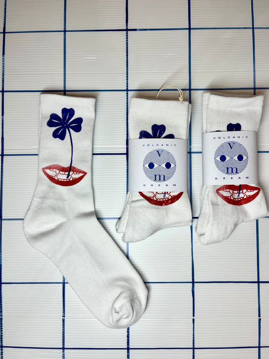 Calzini corti cotone bianche serigrafate con bocca e