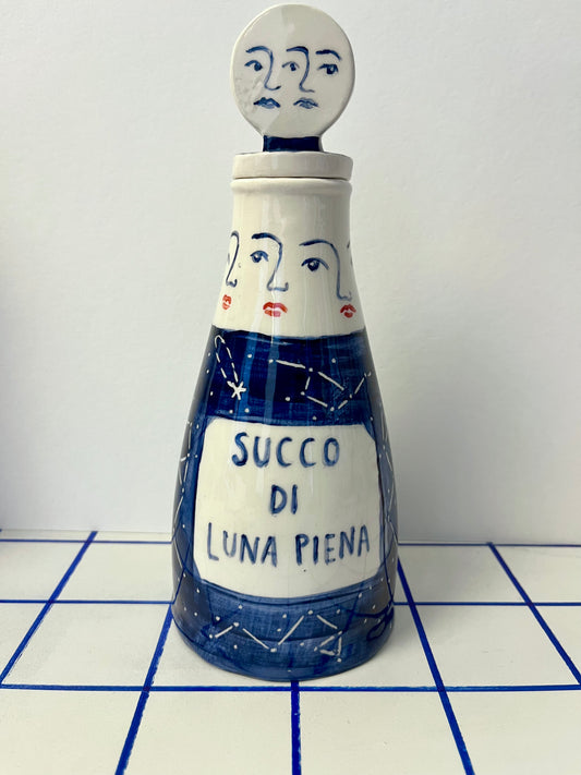 Ampolla succo di luna piena in ceramica modellata e dipinta a mano
