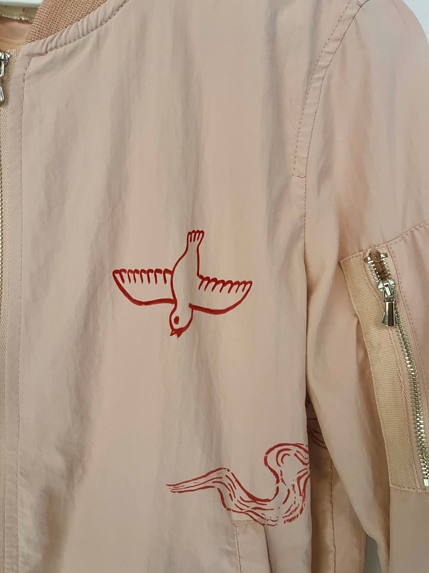 bomber upcycling rosa cipria con tigre mattone TG XS