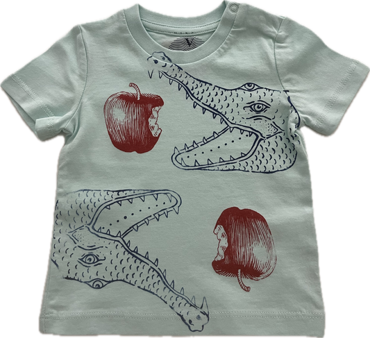 t-shirt bimbo serigrafata con teste di coccodrillo e mele