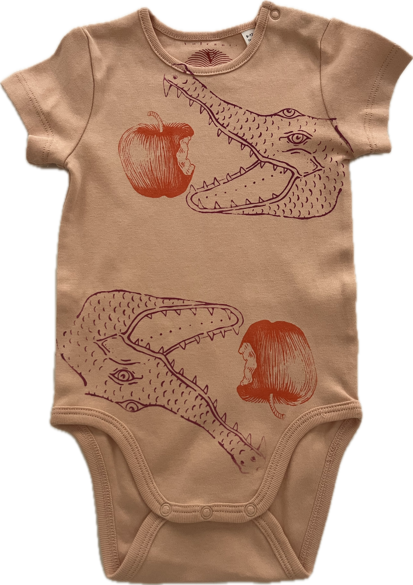 body bimbo rosa pesca serigrafato con teste di coccodrillo e mele