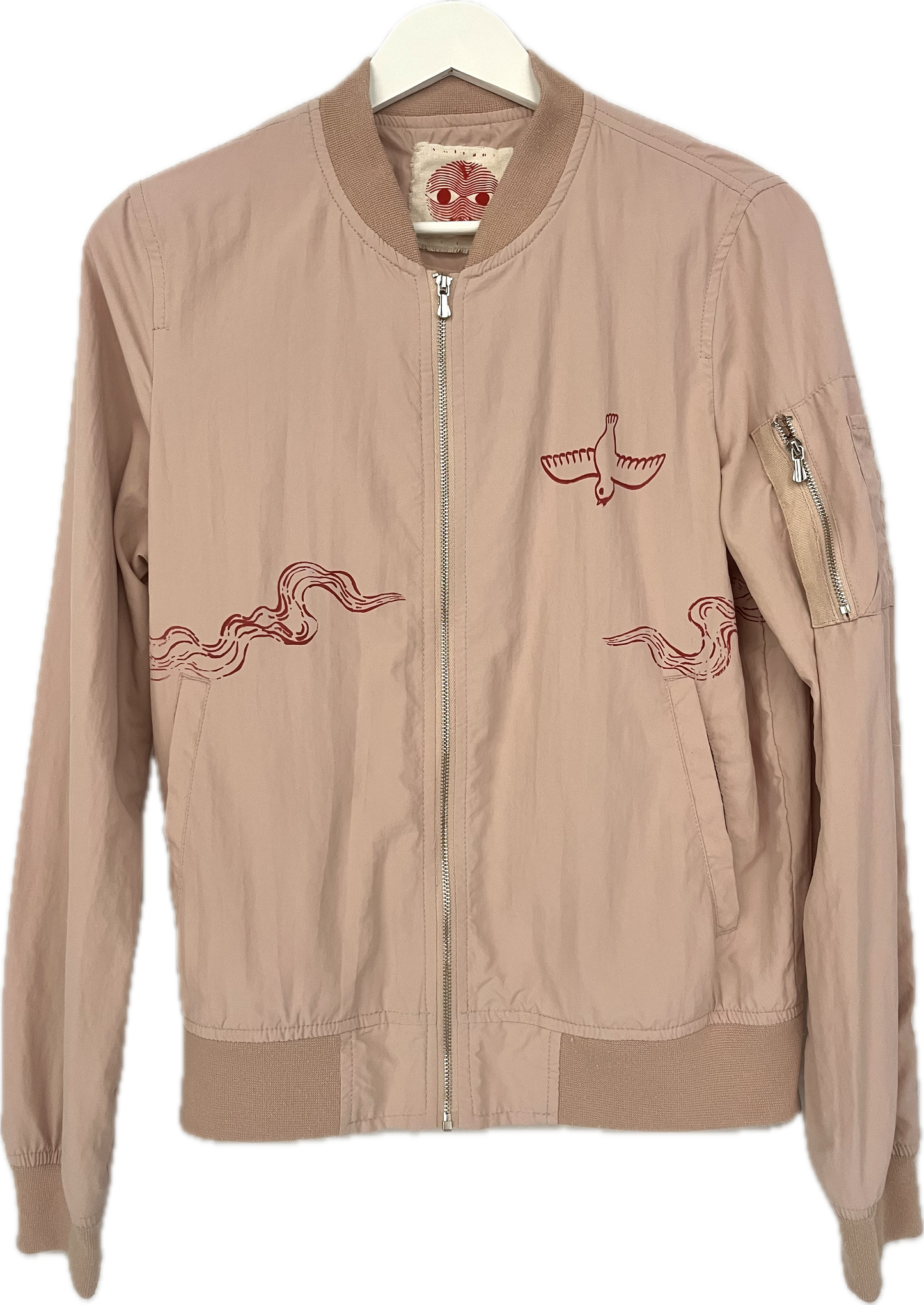 bomber upcycling rosa cipria con tigre mattone TG XS