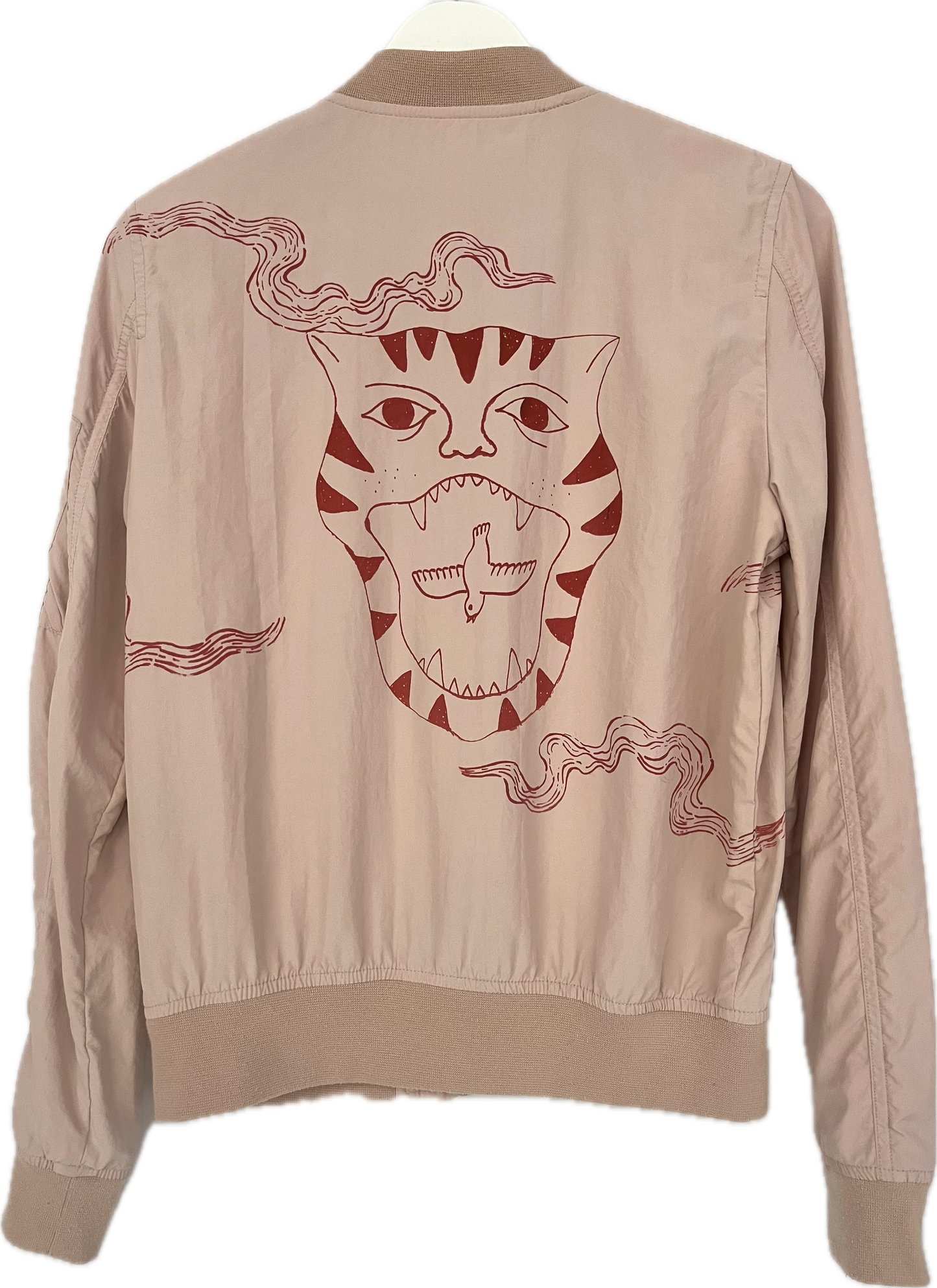 bomber upcycling rosa cipria con tigre mattone TG XS