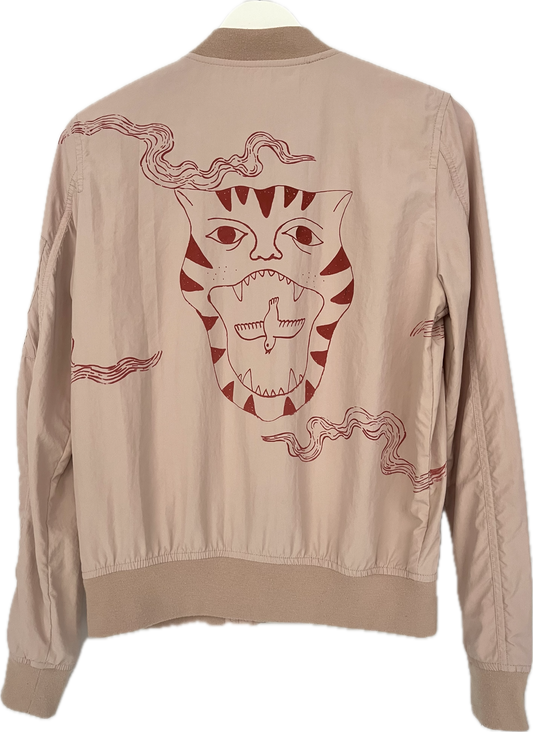 bomber upcycling rosa cipria con tigre mattone TG XS